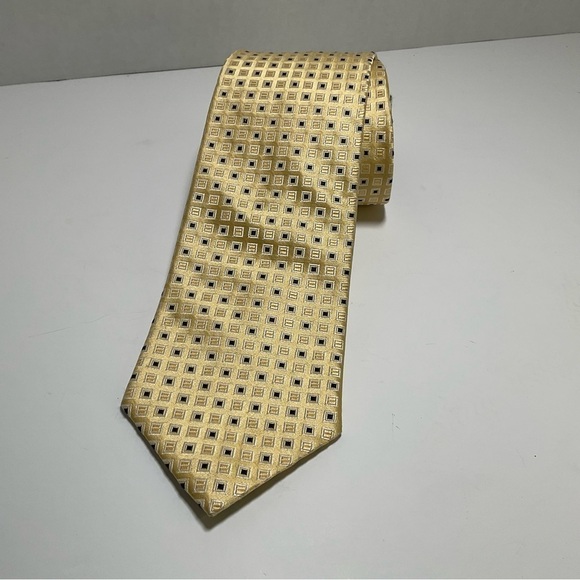 Tommy Hilfiger Silk Tie Yellow Gold Blue Vintage Men’s - Picture 2 of 8
